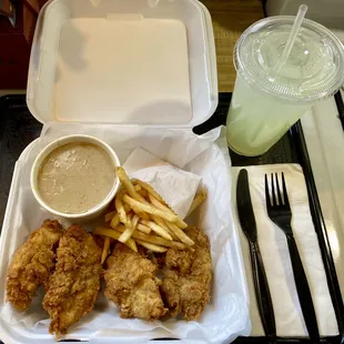 4 Piece Chicken Finger Meal with Fries , Gravy , and Lemonade