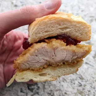 07/29/22 Gobbler - Fried Turkey Breast Sandwich, Toasted Hoagie Roll, Miracle Whip, Cranberry Sauce