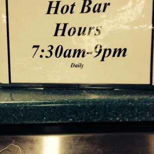 Hot bar hours