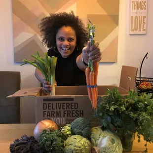 "One of the ways I feel good and stay healthy is by eating organic fresh produce every month from local farms!"