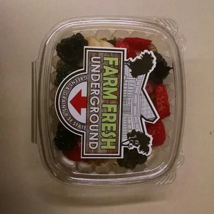 Gators granola bowl with strawberries and blackberries added.