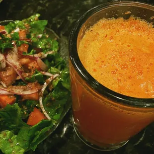 Raw juice blend with the house salad that's served with your entrée!