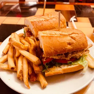 Soft shell crab Po' Boy with fries