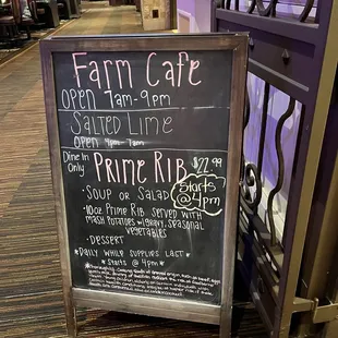 Nightly prime rib dinner special.