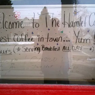 a sign in the window