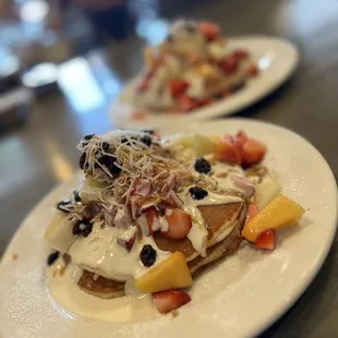 two plates of food on a table