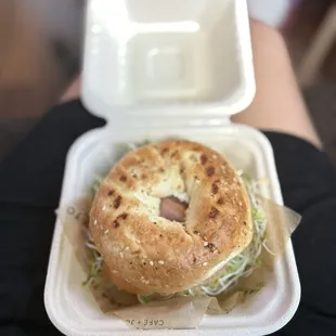 Lox on everything bagel with bacon... hmph