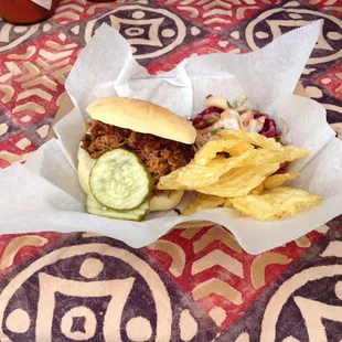 Pulled pork sandwich perfect for company picnics and other laid back events