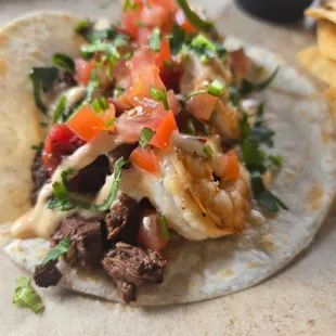 Steak &amp; shrimp - Cowabunga Taco! One of our customer favorites.