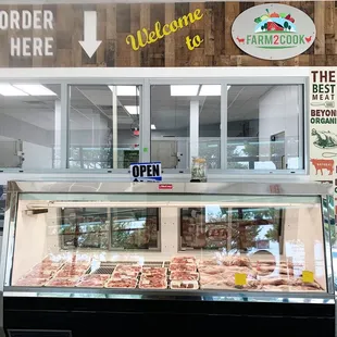 a display case of meat