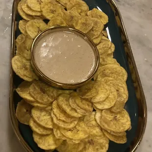 Plantain Chips with Yogurt Sauce