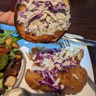 Inside of the fish sandwich - yummy coleslaw!