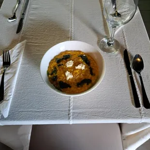 Pumpkin Risotto with Knolle Farms cheese and local herb oil at Farmacy Grill