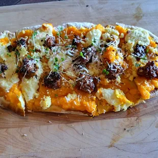 Pumkin faltered with house made sausage at Farmacy Grill