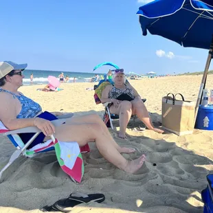 Relaxing at Nags Head with Farm Dog chairs and umbrellas!