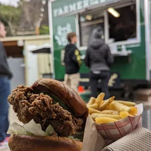 a chicken sandwich and fries