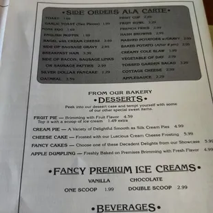 the menu of the restaurant