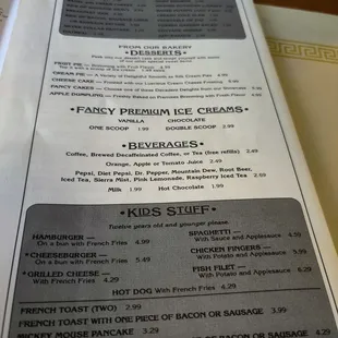 the menu and prices