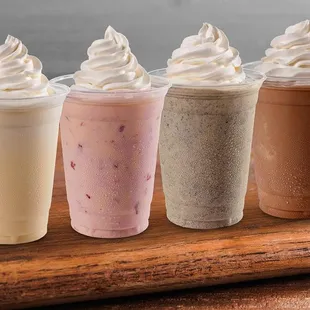 a variety of iced coffees