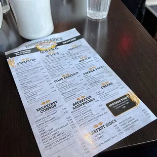a menu and a cup of coffee