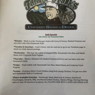 Farmer Franks Menu.