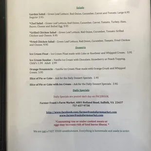 Farmer Franks menu page 6.
