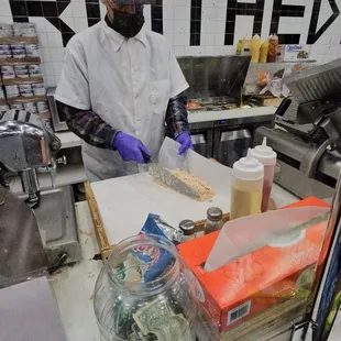 a man preparing food