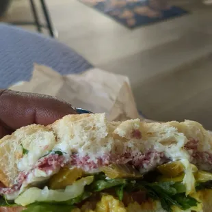 Pastrami sandwich I should have just got a veggie sandwich cause it was more veggies than meat