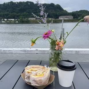 Egg cheese ham croissant + coffee