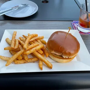 a burger and french fries