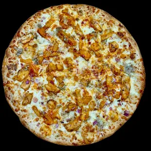 Buffalo Chicken - 
Buffalo Chicken, Red Onion, Blue Cheese Sauce, Mozzarella Cheese.