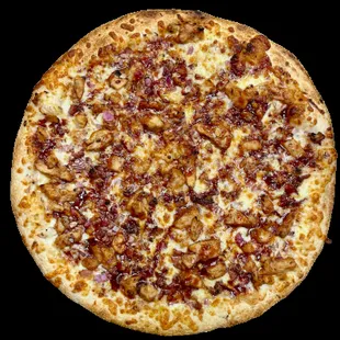 BBQ Chicken - 
BBQ Chicken, Bacon, Red Onion, BBQ Sauce, Mozzarella Cheese.