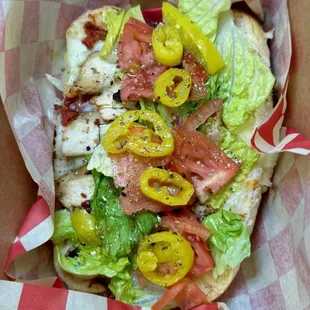 Chicken Club - 
Chicken Breast, Bacon, Lettuce, Tomato, Onion, Mayo