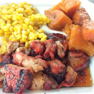 charbroiled chicken, corn, yams .. under $6.00!