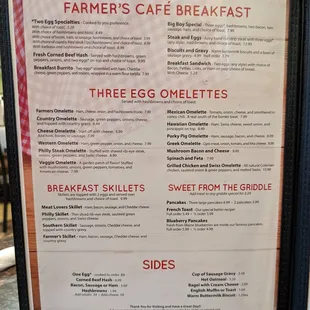 Farmer's Cafe Menu
