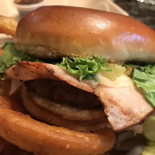 Hawaiian Burger and Onion Rings