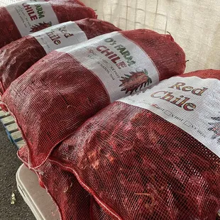 Big bags of dried chilies
