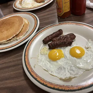 2 egg 2 sausage and 2 pancakes