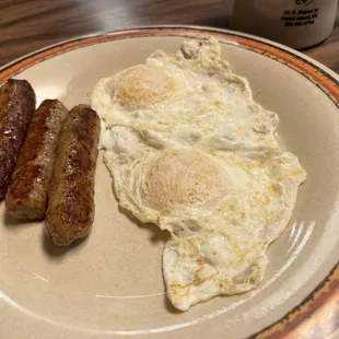 Eggs so delicious and sausage links. I&apos;ve also had scrambled here and they are on point!