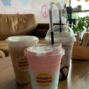 Bombs pop, brown sugar latte, and frozen chocolate