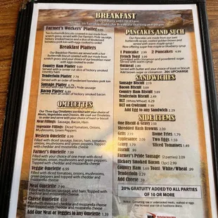 Breakfast menu