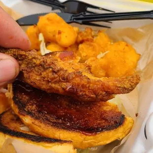 Paper thin chicken sandwich.