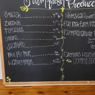 menus on a blackboard