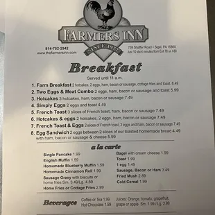 Breakfast menu