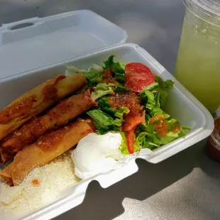 Potato taquitos de papa and fresh cucumber lime water! Yum!