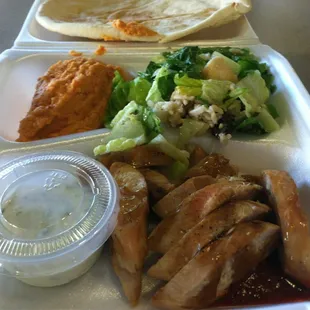 Chicken gyro plate. Okay, better before!! Hard/cold pita bread.