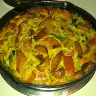 Sausage and eggs from Bluegrass Meats,spices from Colonel De,veggies from the indoor produce market and mix for a tasty frittata