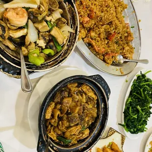 various dishes of food on a table