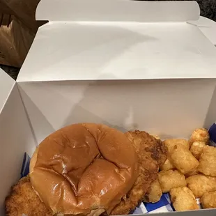 Chicken sandwich and tots