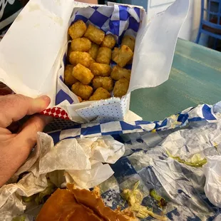 Burger n tater tots...yum
